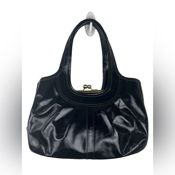Vintage Pristine Coach Ergo Pleated Frame Kiss Lock Blk Patent Leather Satchel - Picture 3 of 12